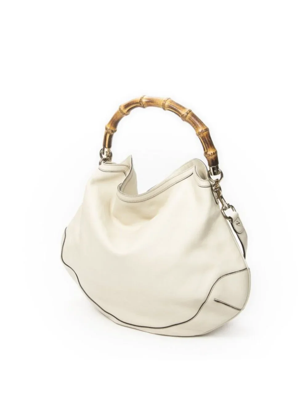 Gucci Peggy Bamboo Handle Hobo Ivory Calfskin Leather